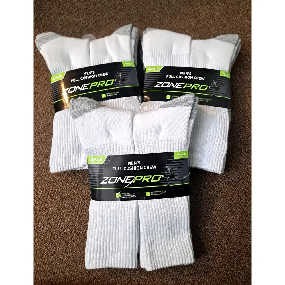 NEW Zone Pro 18 Pair Men's Crew Sock Bundle White & Black